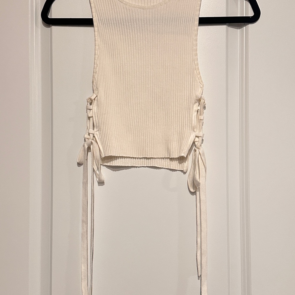 Zara Ribbed Cream Knit Crop Top with Side Ties